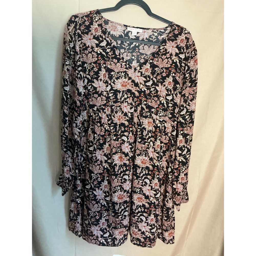 Knox Rose Floral Paisley Mini Dress Women Small Navy Rust Excellent Boho V-Neck